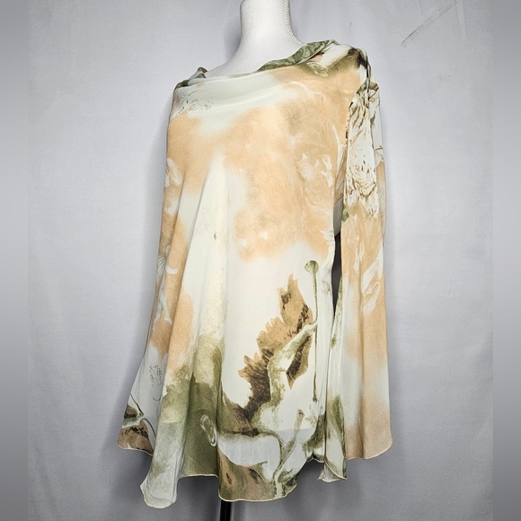 Cowl Neck Waterfall Sheer Long Sleeves Romantic Cherub X-Quisite Top Size XL - Picture 3 of 8